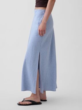 GAP Pale Blue Linen Maxi Skirt with Slit - NWT